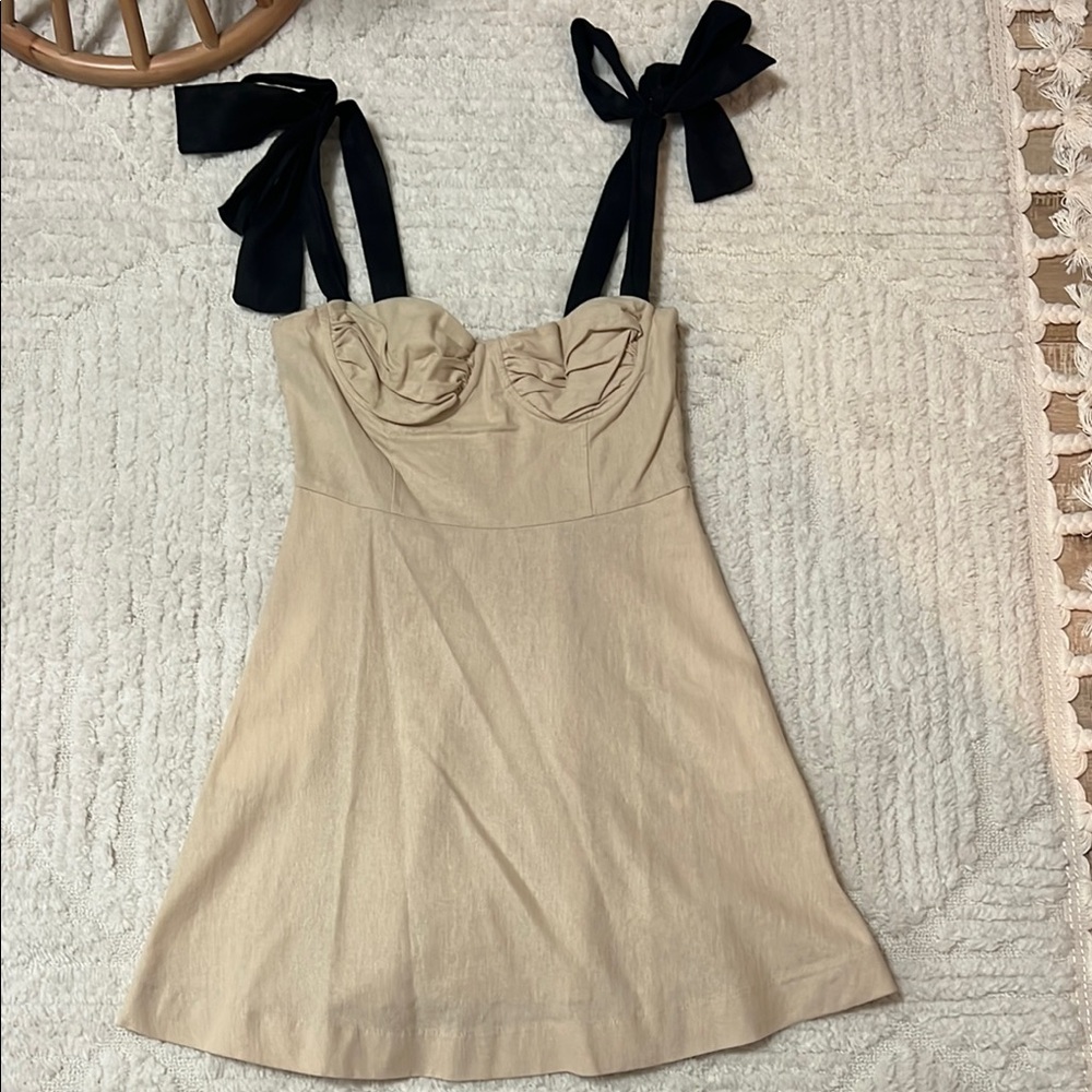 Zara small Beige Mini Dress with bow Straps